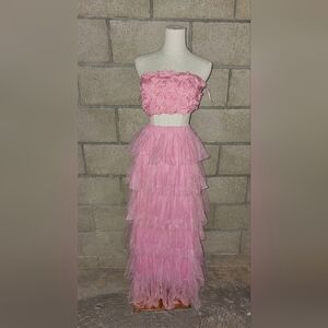 Pink Tiered Tulle Maxi Skirt - Faeriesty